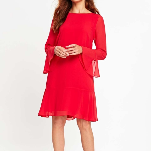 Flute Sleeve Shift Dress - Picture 7 of 9